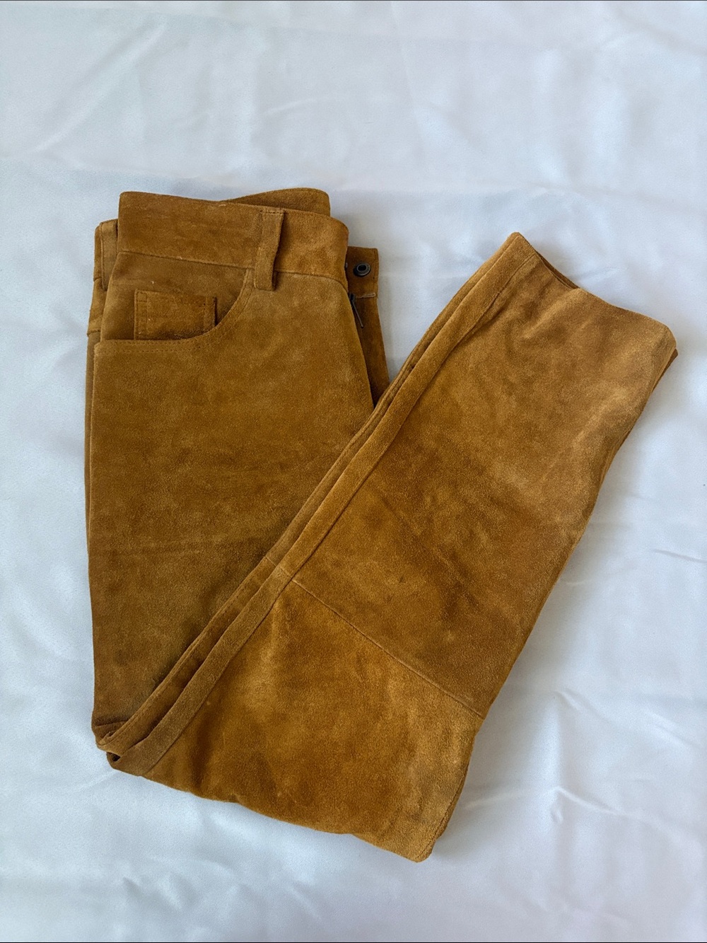 Men Suede Straight-Leg Pants in Chestnut Brown Size 32